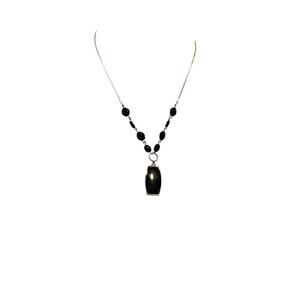 Black Silver beaded y chain necklace